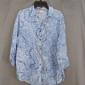 Chico's Blue and White Paisley Button Down Shirt
